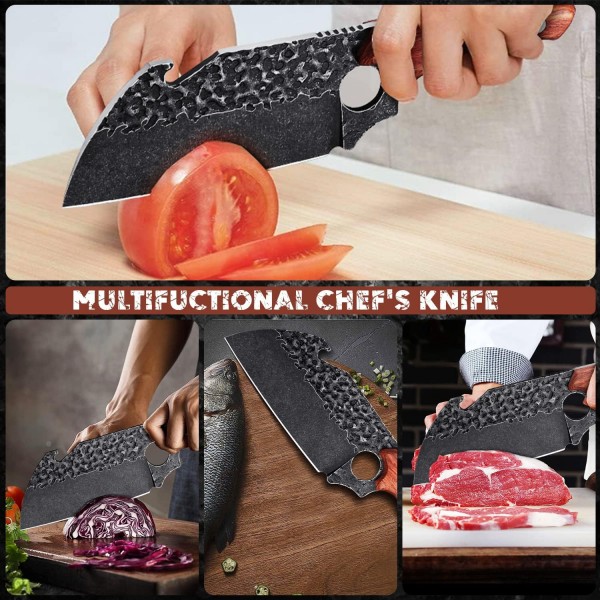 JASON 식칼 손으로 단조 셰프 나이프와 미늘 디자인 날카로운 고기 칼 그릴 칼 바이킹 칼 야외 칼 부엌 캠핑 바베큐 파티 등