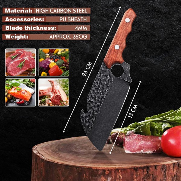 JASON 식칼 손으로 단조 셰프 나이프와 미늘 디자인 날카로운 고기 칼 그릴 칼 바이킹 칼 야외 칼 부엌 캠핑 바베큐 파티 등