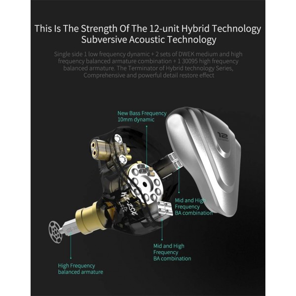 Yinyoo KZ ZSX 1DD 5BA 하이브리드 헤드폰 1 다이내믹 5 밸런스드 아마츄어 이어폰, 뮤지션 인이어 모니터 헤드폰 하이파이, HiFi 헤드셋(마이크 포함, 블랙), 마이크 블랙