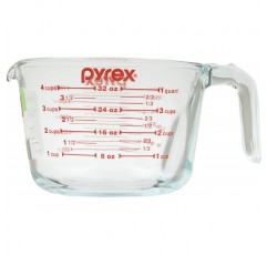 Pyrex Prepware 4 컵 측정 컵, 빨간색 그래픽, 투명