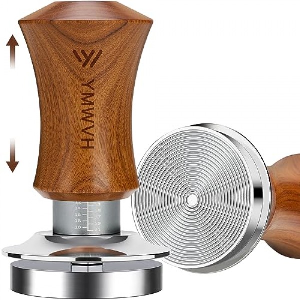 V5 에스프레소 탬퍼, 53MM 프리미엄 스테인리스 스틸이 포함된 2개의 스프링 장착 보정 탬퍼, Breville 54mm 포터필터와 호환되는 호두 나무 손잡이 탬퍼