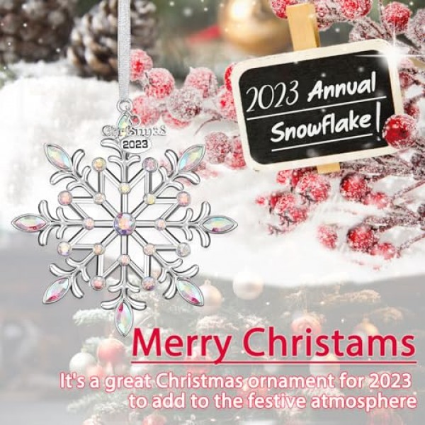 크리스마스 눈송이 장식품 2023 크리스마스 트리 장식 금속 매달려 라인스톤 반짝이 공예 눈 조각 장식 휴일 실내 겨울 집 창문 방 문-은색