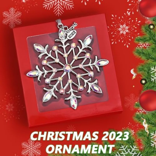 크리스마스 눈송이 장식품 2023 크리스마스 트리 장식 금속 매달려 라인스톤 반짝이 공예 눈 조각 장식 휴일 실내 겨울 집 창문 방 문-은색
