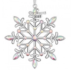 크리스마스 눈송이 장식품 2023 크리스마스 트리 장식 금속 매달려 라인스톤 반짝이 공예 눈 조각 장식 휴일 실내 겨울 집 창문 방 문-은색