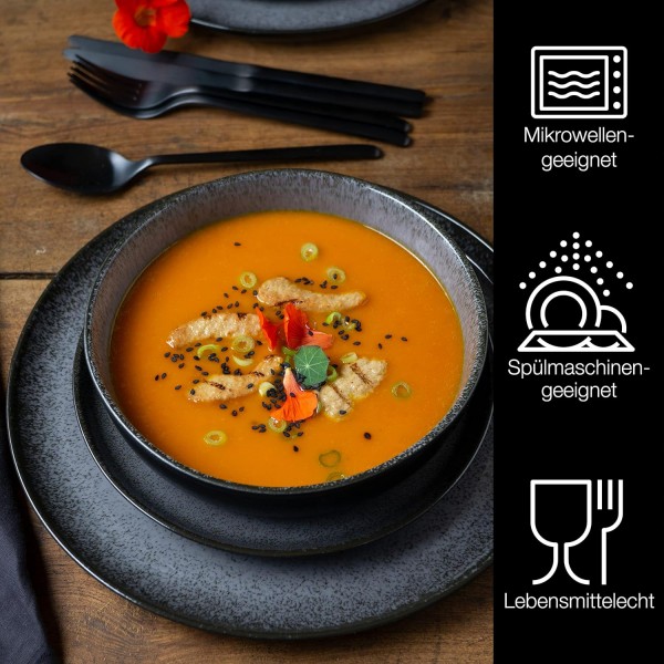 Moritz & Moritz VIDA 18개 세라믹으로 만든 6인용 그릇 세트 - 테이블 서비스 앤트러사이트 - 저녁 및 수프 접시 6개, 아침 식사 접시 6개 18피스 그릇 세트