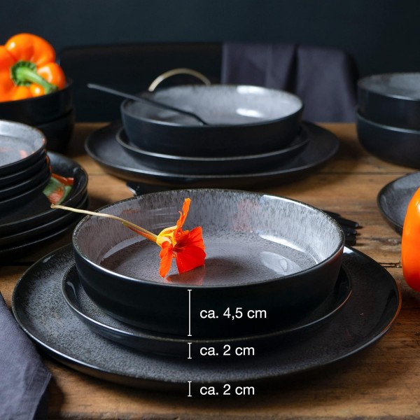 Moritz & Moritz VIDA 18개 세라믹으로 만든 6인용 그릇 세트 - 테이블 서비스 앤트러사이트 - 저녁 및 수프 접시 6개, 아침 식사 접시 6개 18피스 그릇 세트