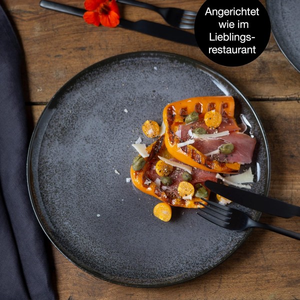 Moritz & Moritz VIDA 18개 세라믹으로 만든 6인용 그릇 세트 - 테이블 서비스 앤트러사이트 - 저녁 및 수프 접시 6개, 아침 식사 접시 6개 18피스 그릇 세트