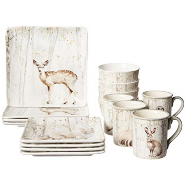Certified International Corp A Woodland Walk 16피스 ​​식기 세트, 4인용 서비스, 멀티컬러