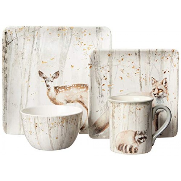 Certified International Corp A Woodland Walk 16피스 ​​식기 세트, 4인용 서비스, 멀티컬러