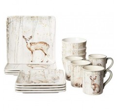Certified International Corp A Woodland Walk 16피스 ​​식기 세트, 4인용 서비스, 멀티컬러