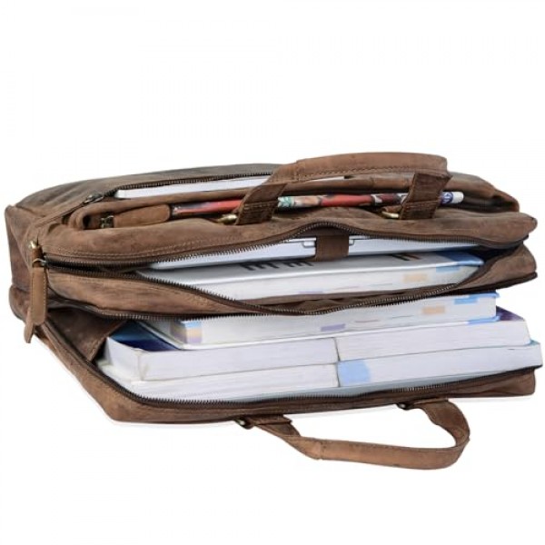 STILORD 'Nico' 빈티지 숄더백 가죽 남성 여성 15.6인치 노트북 가방 대형 서류가방 업무용 사무용 일반 정품 소가죽 - 미디엄 - 브라운, 사이즈: l