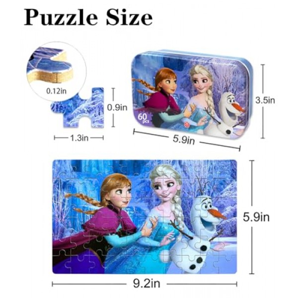 NEILDEN 퍼즐 금속 상자 60피스 4-8세 소녀와 소년을 위한 직소 퍼즐 어린이를 위한 훌륭한 선물(눈사람)