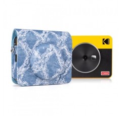 MUZIRI KINOKOO Kodak C300R 케이스는 충전기 컷아웃으로 업그레이드되었습니다. Kodak C300R 미니 샷 3용 PU 가죽 데님 패턴 보호 케이스 Shoudler 스트랩이 있는 2-in-1 즉석 카메라 