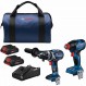 BOSCH GXL18V-227B25 18V 2도구 콤보 키트(연결 가능 투인원 1/4인치 포함) 비트/소켓 임팩트 드라이버/렌치, 1/2인치 해머 드릴/드라이버 및 (2) CORE18V® 4 Ah 고급 전원 배터리