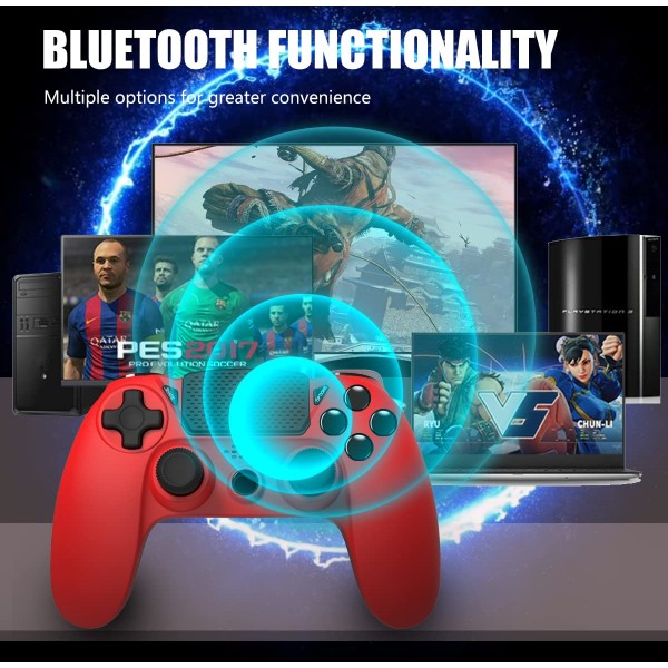 PS4용 Tefelan 무선 컨트롤러, 이중 진동/6축 자이로 센서/3.5mm 오디오 잭 기능이 있는 PS4/Pro/슬림 콘솔용 블루투스 게임 컨트롤러 게임 패드 조이스틱(빨간색)