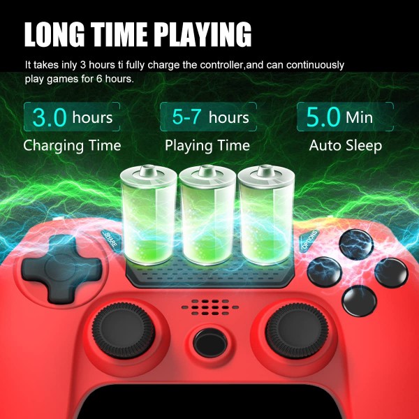 PS4용 Tefelan 무선 컨트롤러, 이중 진동/6축 자이로 센서/3.5mm 오디오 잭 기능이 있는 PS4/Pro/슬림 콘솔용 블루투스 게임 컨트롤러 게임 패드 조이스틱(빨간색)