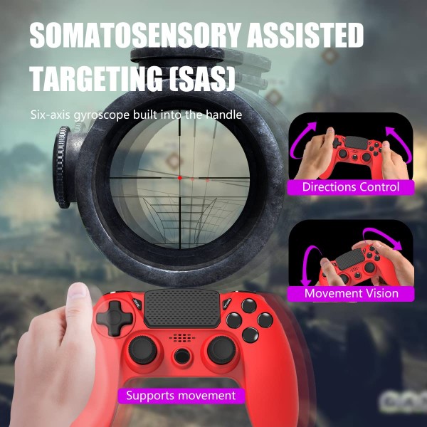PS4용 Tefelan 무선 컨트롤러, 이중 진동/6축 자이로 센서/3.5mm 오디오 잭 기능이 있는 PS4/Pro/슬림 콘솔용 블루투스 게임 컨트롤러 게임 패드 조이스틱(빨간색)