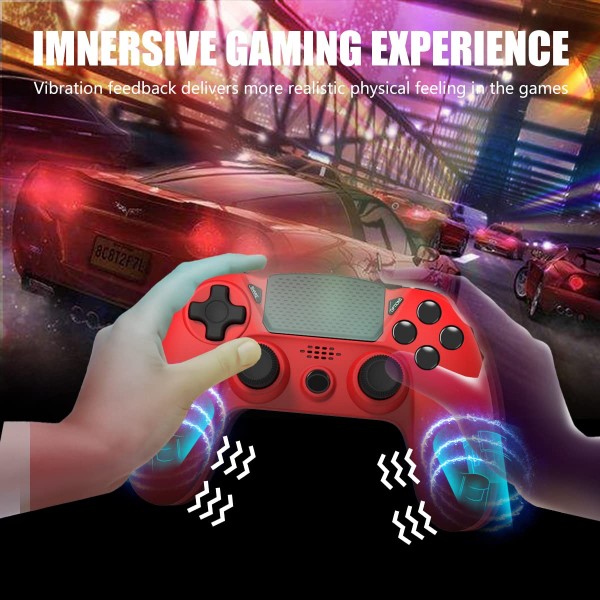 PS4용 Tefelan 무선 컨트롤러, 이중 진동/6축 자이로 센서/3.5mm 오디오 잭 기능이 있는 PS4/Pro/슬림 콘솔용 블루투스 게임 컨트롤러 게임 패드 조이스틱(빨간색)