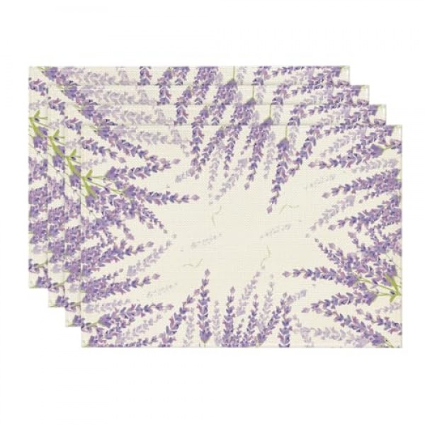 Artoid 모드 식탁용 라벤더 스프링 플레이스 매트, 12 x 18 인치 여름 계절 휴일 장식 소박한 빈티지 세탁 가능 테이블 매트 4개 세트