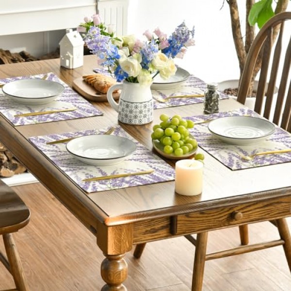 Artoid 모드 식탁용 라벤더 스프링 플레이스 매트, 12 x 18 인치 여름 계절 휴일 장식 소박한 빈티지 세탁 가능 테이블 매트 4개 세트