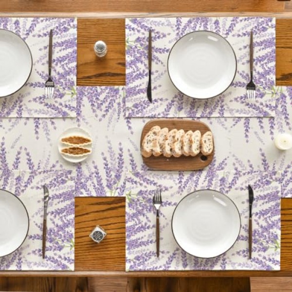 Artoid 모드 식탁용 라벤더 스프링 플레이스 매트, 12 x 18 인치 여름 계절 휴일 장식 소박한 빈티지 세탁 가능 테이블 매트 4개 세트