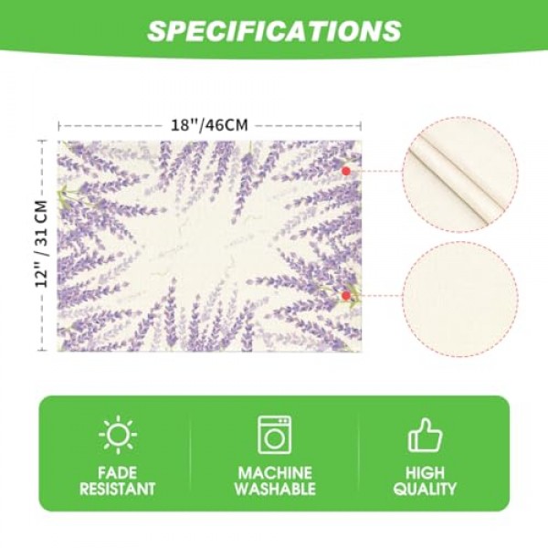 Artoid 모드 식탁용 라벤더 스프링 플레이스 매트, 12 x 18 인치 여름 계절 휴일 장식 소박한 빈티지 세탁 가능 테이블 매트 4개 세트