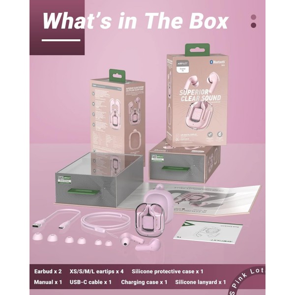 ACEFAST T6 Bluetooth 헤드폰 인이어, 듀얼 마이크가 장착된 무선 AI 통화 헤드폰, HiFi 스테레오 사운드용 컴포지트 오디오 드라이버, 재생 시간이 25시간인 노이즈 캔슬링 무