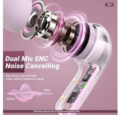 ACEFAST T6 Bluetooth 헤드폰 인이어, 듀얼 마이크가 장착된 무선 AI 통화 헤드폰, HiFi 스테레오 사운드용 컴포지트 오디오 드라이버, 재생 시간이 25시간인 노이즈 캔슬링 무