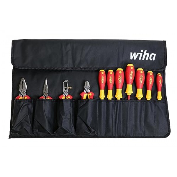 Wiha 32986 롤아웃 파우치에 들어 있는 절연 산업용 플라이어/드라이버 세트, 11피스