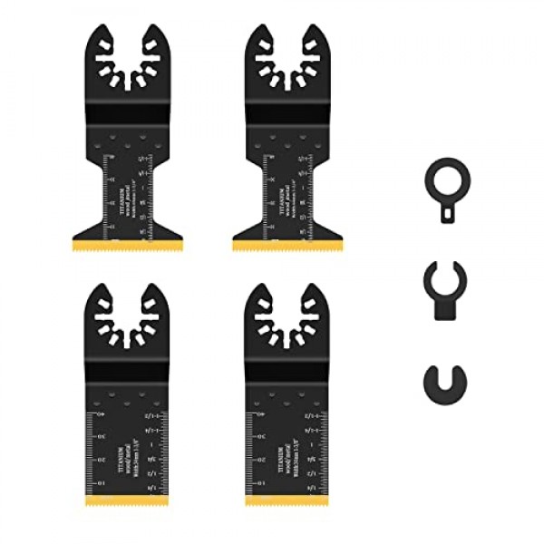 티타늄 진동 도구 블레이드 4PCS 멀티 도구 블레이드 키트 Dewalt, Rockwell, Milwaukee, Bosch 등과 호환되는 금속 목재 플라스틱 용 진동 톱 블레이드.