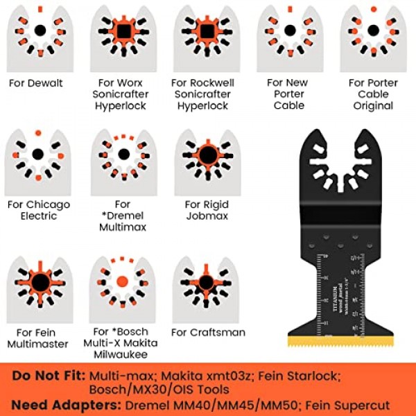 티타늄 진동 도구 블레이드 4PCS 멀티 도구 블레이드 키트 Dewalt, Rockwell, Milwaukee, Bosch 등과 호환되는 금속 목재 플라스틱 용 진동 톱 블레이드.