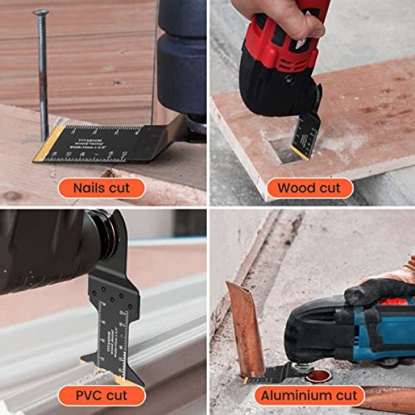 티타늄 진동 도구 블레이드 4PCS 멀티 도구 블레이드 키트 Dewalt, Rockwell, Milwaukee, Bosch 등과 호환되는 금속 목재 플라스틱 용 진동 톱 블레이드.