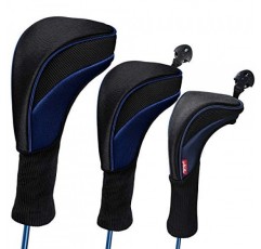 드라이버 페어웨이 용 블랙 골프 클럽 헤드 커버 3 Pcs 우드 헤드 커버, 골프 액세서리 교환 가능한 태그가있는 하이브리드 헤드 커버 3 4 5 7 X