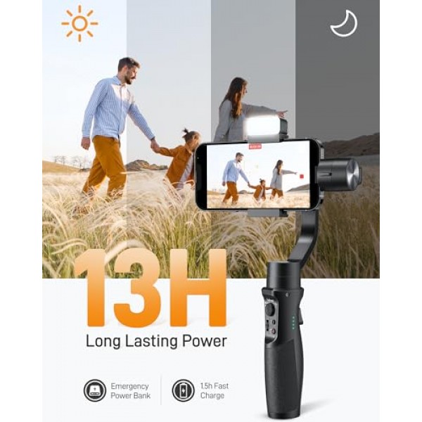 hohem iSteady Mobile+ 키트 스마트폰용 짐벌 안정기, 필 라이트가 있는 3축 휴대폰 짐벌, 초광각 모드, 600° 시작, Android 및 iPhone 15,14,13 PRO Max용 YouTube Vlog 안정기