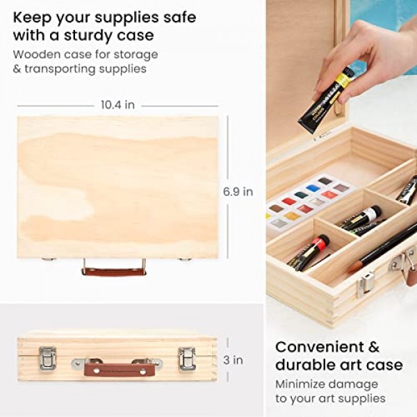 Arteza 수채화 물감 키트, 24개, 생생한 수채화 18개, 수채화 브러쉬 3개, 수채화 용지 패드 및 캔버스, 목재 보관 케이스, 화가용 미술 용품