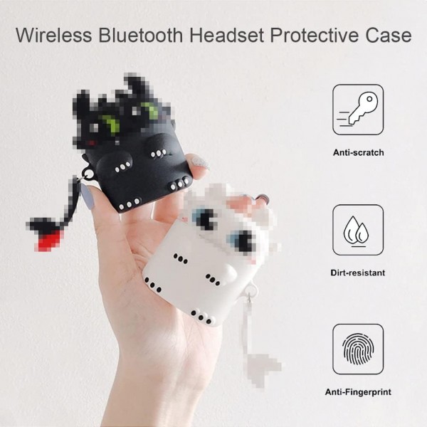 AirPods 만화 실리콘 케이스, AirPod 2 보호 케이스에 적합 Apple AirPods 충전 보호 케이스와 호환되는 Bluetooth 헤드셋 케이스(흑백 1개)