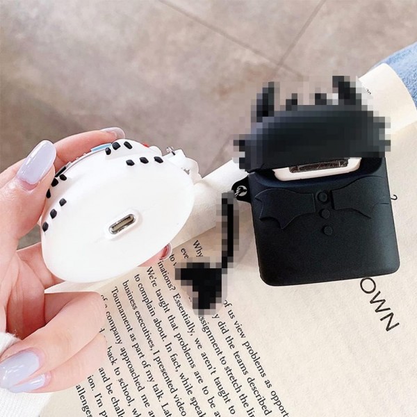 AirPods 만화 실리콘 케이스, AirPod 2 보호 케이스에 적합 Apple AirPods 충전 보호 케이스와 호환되는 Bluetooth 헤드셋 케이스(흑백 1개)