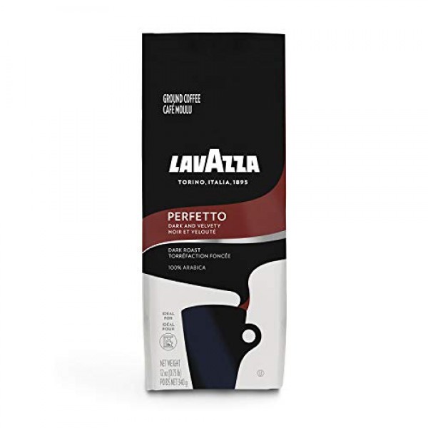 Lavazza Perfetto 분쇄 커피 블렌드, 다크 로스트, Value Pack, Non-GMO, 100% 아라비카, 풀바디, 12온스(6팩)