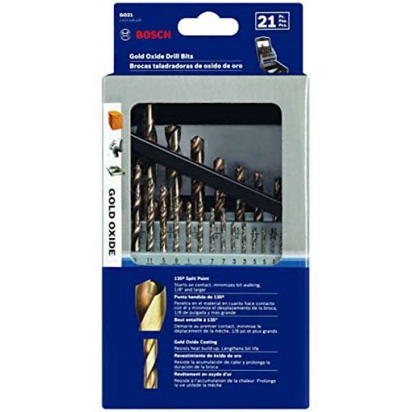 BOSCH GO29 29피스 모듬 세트 금 산화물 드릴 비트(케이스 포함) 목재, 플라스틱, 경량 금속의 범용 용도를 위한 표준 생크 직경