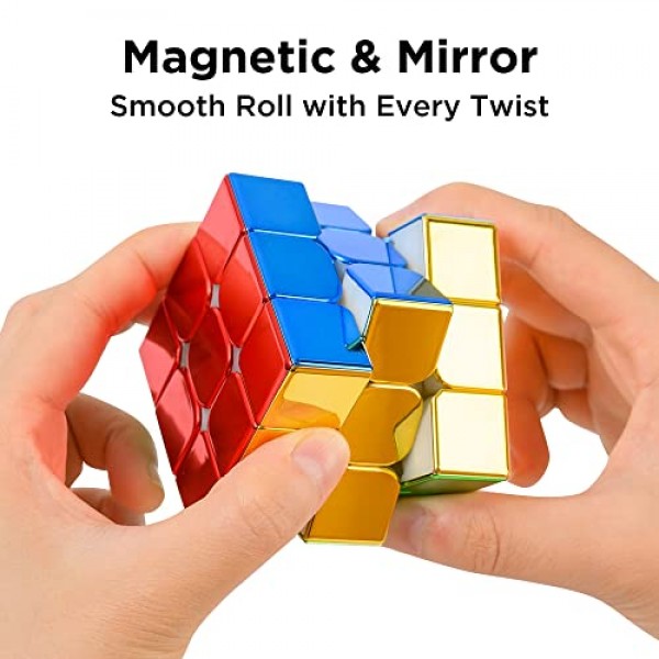 D-FantiX 자기 거울 반사 속도 큐브 3x3x3, 사이클론 소년 오리지널 스티커가없는 매직 큐브, 3D 두뇌 티저 큐브, 어린이 성인을위한 맞춤형 반짝이 큐브 퍼즐 선물 ​​(56m