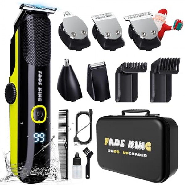FADEKING® 남성용 전문 이발기 + 남성용 올인원 수염 트리머 IPX7 방수, 무선 이발기 및 트리머 세트