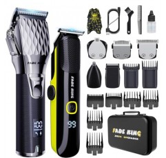 FADEKING® 남성용 전문 이발기 + 남성용 올인원 수염 트리머 IPX7 방수, 무선 이발기 및 트리머 세트