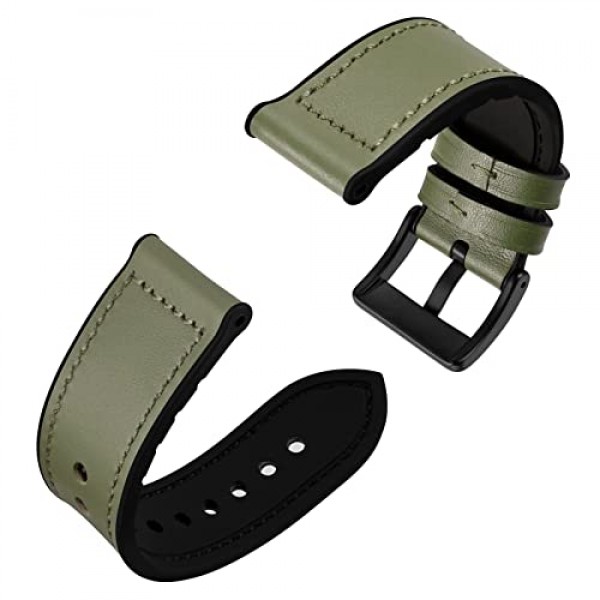 남성과 여성을위한 Anbeer 20mm 22mm 시계 밴드, 스테인레스 버클이있는 정품 가죽 하이브리드 실리콘 교체 시계 스트랩