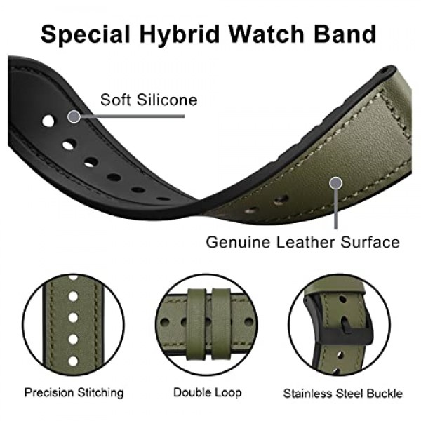 남성과 여성을위한 Anbeer 20mm 22mm 시계 밴드, 스테인레스 버클이있는 정품 가죽 하이브리드 실리콘 교체 시계 스트랩