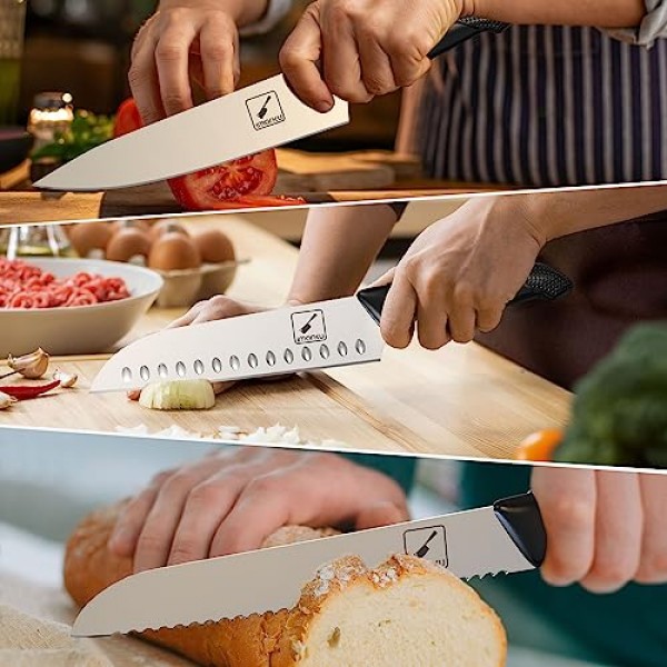 imarku 칼 세트, 블록이 포함된 식기세척기 안전 주방 칼 세트, 16개 스테인레스 스틸 요리사 칼 세트, 주방용 날카로운 칼 세트, 인체 공학적 손잡이가 있는 칼 블록 세