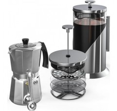 Cafe Du Chateau 프렌치 프레스 및 에스프레소 메이커 - 4단계 여과, BPA 프리 유리 및 투명한 뚜껑 광채로 커피 경험을 향상시킵니다. - 완벽한 커피 & 차 & 에스프레소