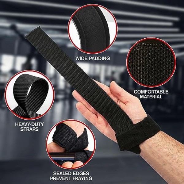 근력 훈련, 보디빌딩, 파워리프팅, 크로스핏, 슈러그, 바벨, 데드리프트, 풀업, 추가 그립 지원을 위한 프리미엄 역도 손목 스트랩 - 23인치 면 패딩