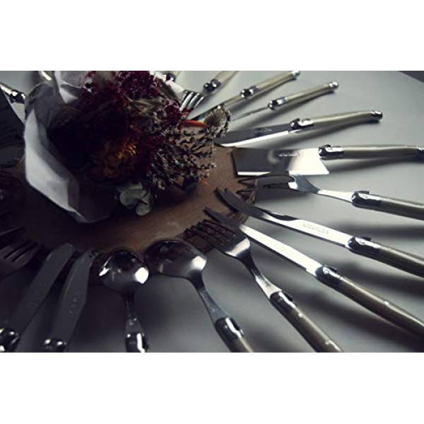 Laguiole Andre Verdier 데뷔 24피스 플랫웨어 세트, 스테이크 나이프, 포크, 수프 스푼, 티스푼, ​​팬 믹스, 프랑스산