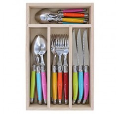 Laguiole Andre Verdier 데뷔 24피스 플랫웨어 세트, 스테이크 나이프, 포크, 수프 스푼, 티스푼, ​​팬 믹스, 프랑스산