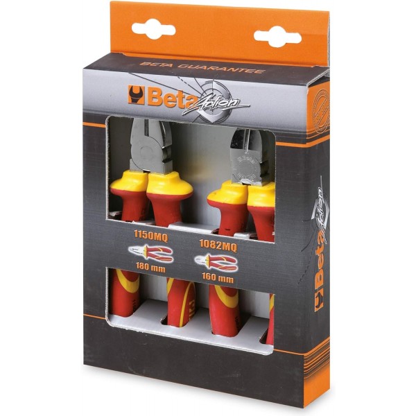 Beta 1169MQ/D2 - 모음, 범용 펜치 세트, 전기 기사용 펜치(1000V 절연, 범용 펜치 1개 및 절단 펜치 1개, 견고하고 내구성 있는 소재), 검정색/주황색